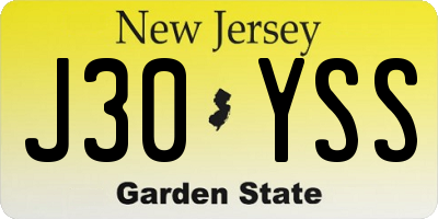 NJ license plate J30YSS