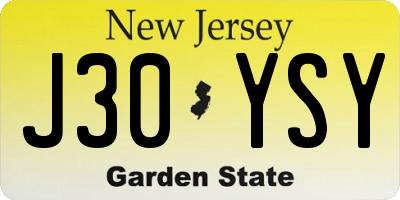 NJ license plate J30YSY