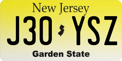 NJ license plate J30YSZ