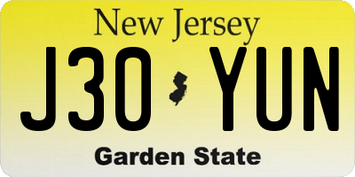 NJ license plate J30YUN