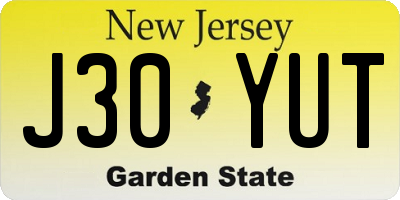 NJ license plate J30YUT