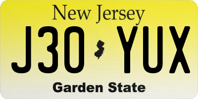 NJ license plate J30YUX