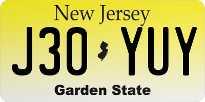 NJ license plate J30YUY