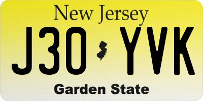 NJ license plate J30YVK