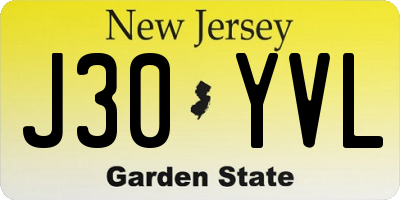 NJ license plate J30YVL