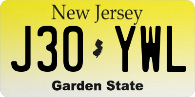 NJ license plate J30YWL