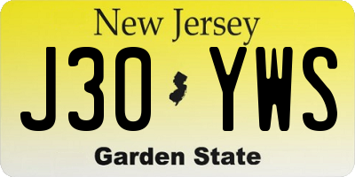 NJ license plate J30YWS