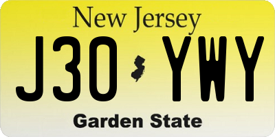 NJ license plate J30YWY