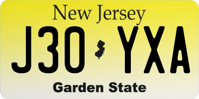 NJ license plate J30YXA