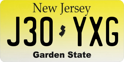 NJ license plate J30YXG