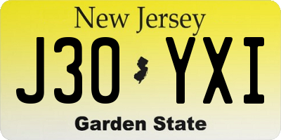 NJ license plate J30YXI