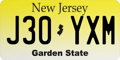 NJ license plate J30YXM