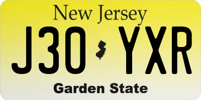 NJ license plate J30YXR