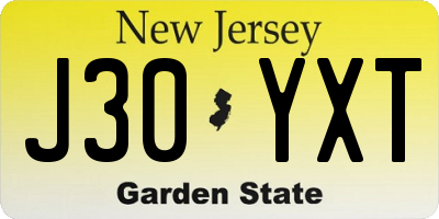 NJ license plate J30YXT