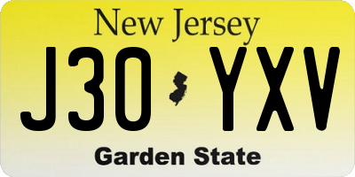 NJ license plate J30YXV