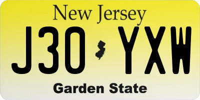 NJ license plate J30YXW