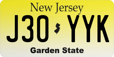 NJ license plate J30YYK