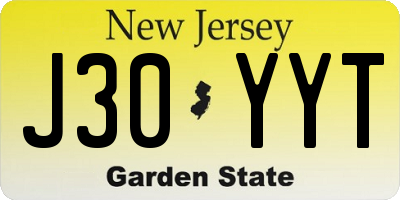 NJ license plate J30YYT