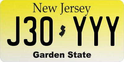 NJ license plate J30YYY
