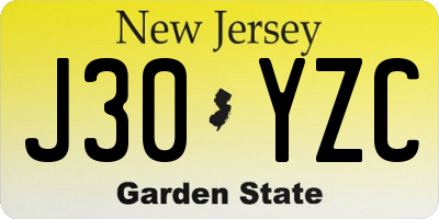 NJ license plate J30YZC