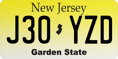 NJ license plate J30YZD