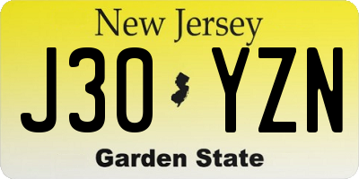 NJ license plate J30YZN