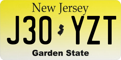 NJ license plate J30YZT