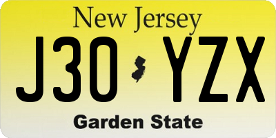 NJ license plate J30YZX