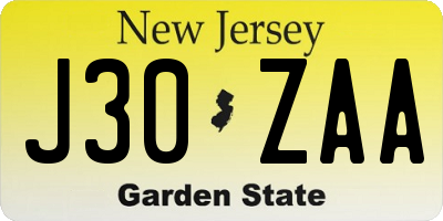 NJ license plate J30ZAA