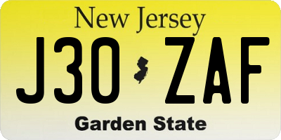 NJ license plate J30ZAF