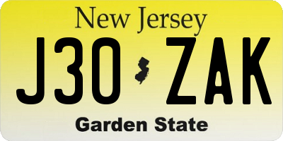 NJ license plate J30ZAK