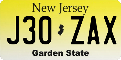 NJ license plate J30ZAX