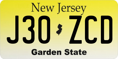 NJ license plate J30ZCD
