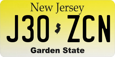 NJ license plate J30ZCN