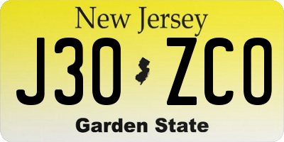 NJ license plate J30ZCO