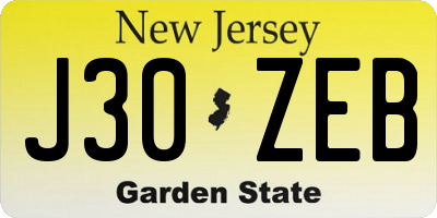NJ license plate J30ZEB