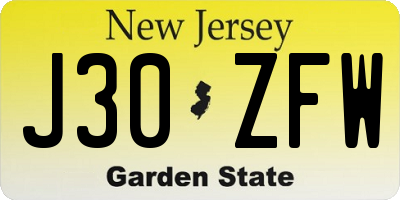 NJ license plate J30ZFW