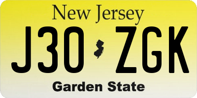 NJ license plate J30ZGK