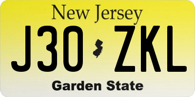 NJ license plate J30ZKL