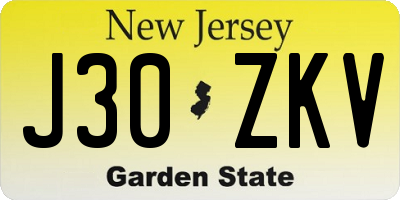 NJ license plate J30ZKV