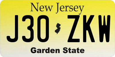 NJ license plate J30ZKW