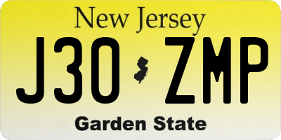 NJ license plate J30ZMP