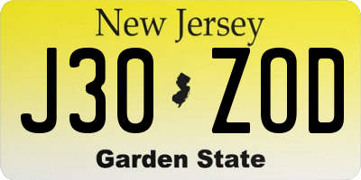 NJ license plate J30ZOD