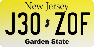 NJ license plate J30ZOF