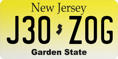 NJ license plate J30ZOG