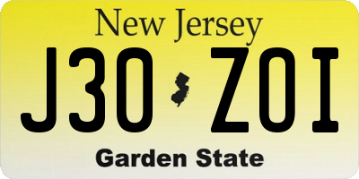 NJ license plate J30ZOI