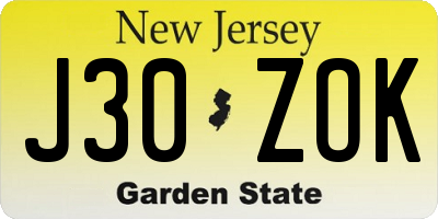 NJ license plate J30ZOK