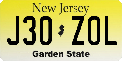 NJ license plate J30ZOL