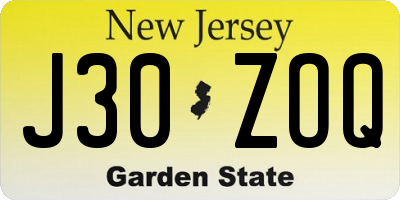 NJ license plate J30ZOQ