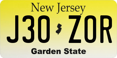 NJ license plate J30ZOR
